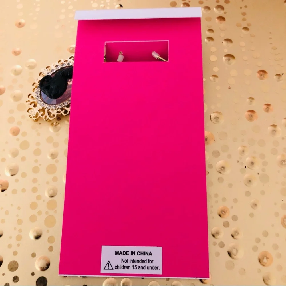 Authentic Betsey Johnson Earrings - Black Cat Gold Filigree Rhinestone Goth NWT